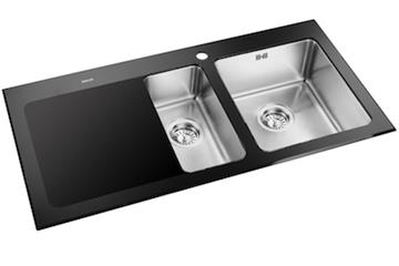 Nordic K køkkenvask med bakke 1000 x 506 mm. Hærdet glas / stål